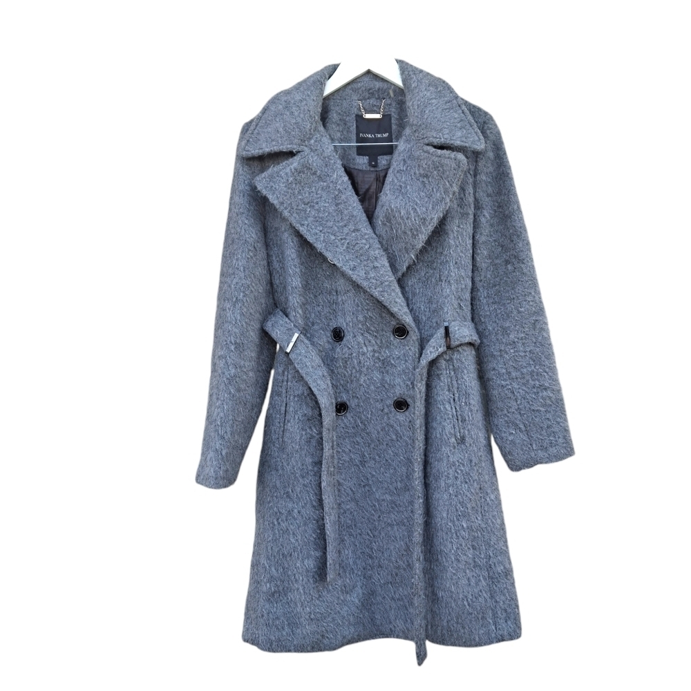Ivanka Trump Double-Breasted Long length Belted Grey Coat Women Size Large